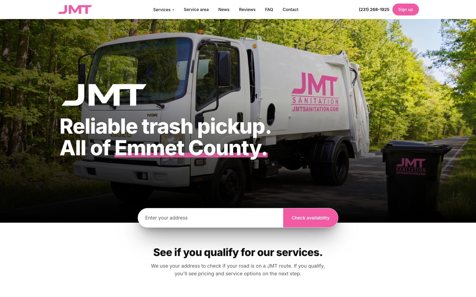 The JMT Sanitation homepage